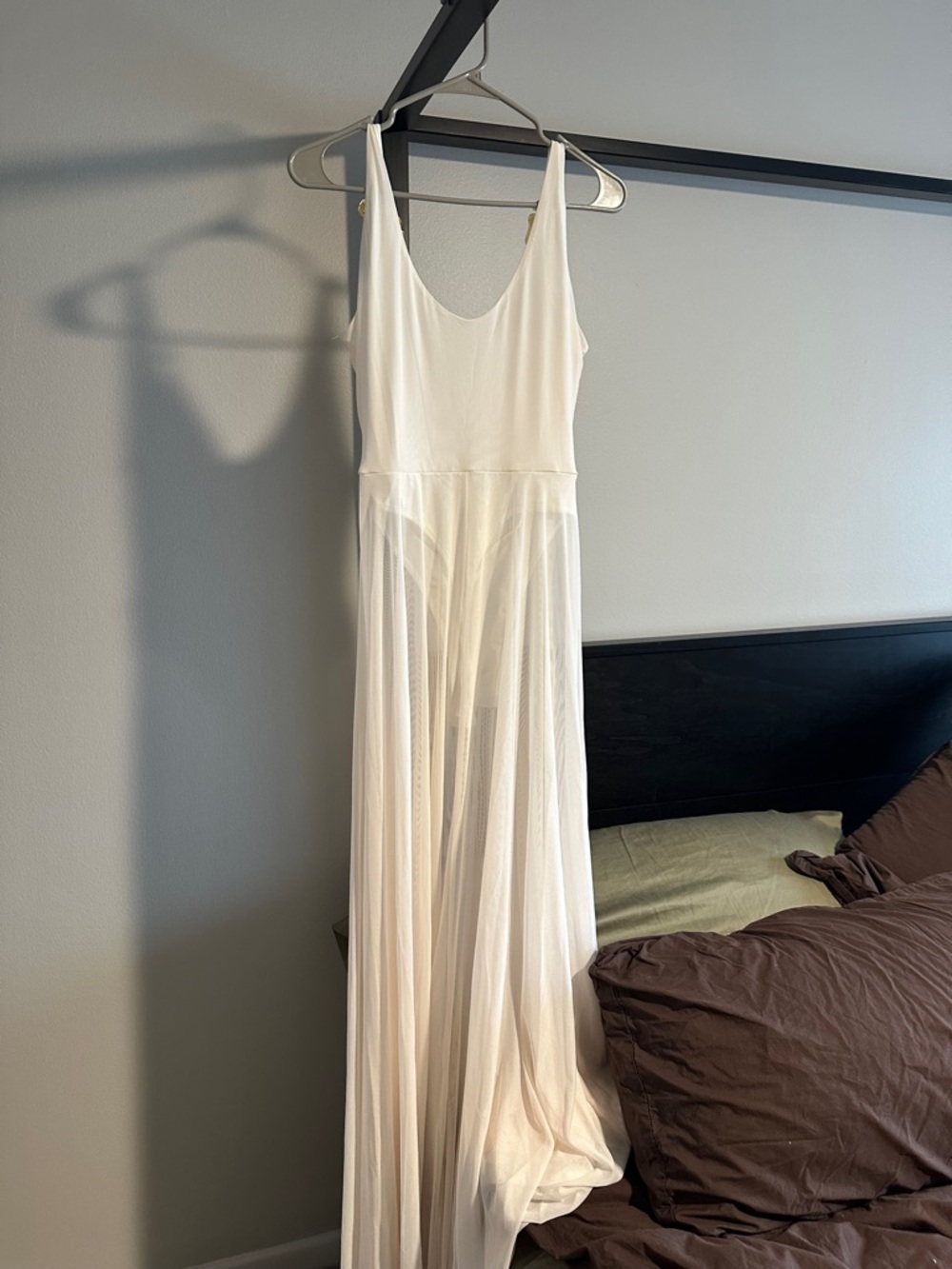 Source Unknown White Sheer Maxi Dress with Scoop Neckline